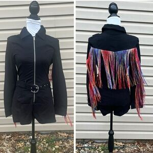 NWT Target Pride Black Long Sleeve Zip Front Rainbow Fringe Romper Jumpsuit